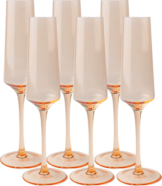 Saludi Colored Champagne Flutes - As Seen on 'Bachelor in Paradise' - 6.5oz (Set of 6) Stemmed Glass - Great for All Occasions and Gifts - Luxury, Durable, Hand-Blown (Light Peach)