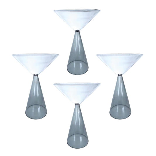 Gusto Buono 8.4oz Martini Glasses – Set of 4 Drinkware with Grey Stem Geometric Design | Heat-Resistant, Dishwasher, Microwave & Freezer Safe | Perfect for Martinis, Cocktails, Home, Parties, & Gifts