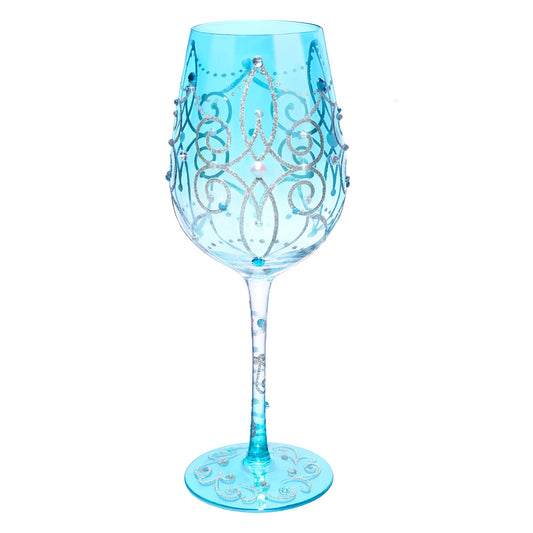 NymphFable Colorful Wine Glass Blue Princess Artisan Painted 15oz Personalised Gift for Birthdays Valentine's Day