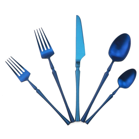 Gugrida Unique and Beautiful Flatware Set - 5-Piece Iridescent Silverware Sets | 18/10 Stainless Steel Reusable Cutlery Set | Blue Utensils Service For 1 with Dessert Fork, Knife, Spoon, Dinner Fork