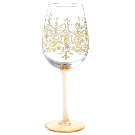 NymphFable Colorful Wine Glass Golden Crown Artisan Painted Glass 15oz Personalised Gift for Birthdays Weddings