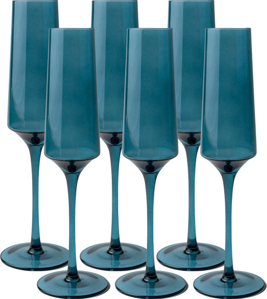 Saludi Colored Champagne Flutes - As Seen on 'Bachelor in Paradise' - 6.5oz (Set of 6) Stemmed Glass - Great for All Occasions and Gifts - Luxury, Durable, Hand-Blown (Midnight Blue)