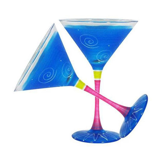 Golden Hill Studio Hand Painted Martini Glasses Set of 2 - Peruvian Splendor Turquoise Collection - Hand Painted Glassware by USA Artists - Unique and Decorative Martini Glasses, Kitchen Table Décor