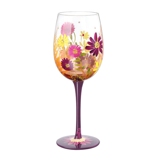 NymphFable Forever Flower Wine Glass 15oz Hand Painted Wine Glasses, Colorful Wine Glasses Birthday Wedding Gifts for Women