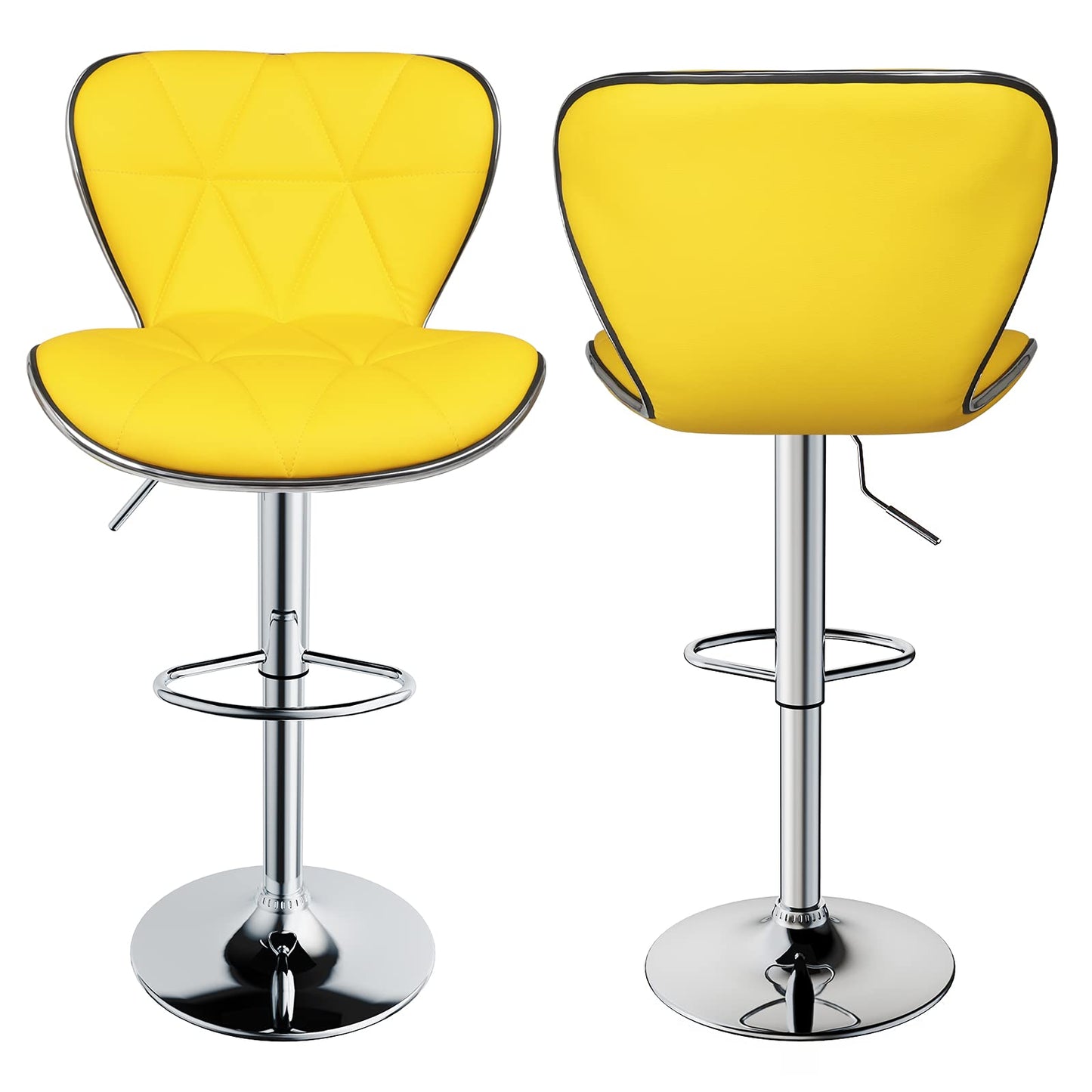 Leopard Shell Back Adjustable Swivel Bar Stools, PU Leather Padded with Back, Set of 2 (Yellow)