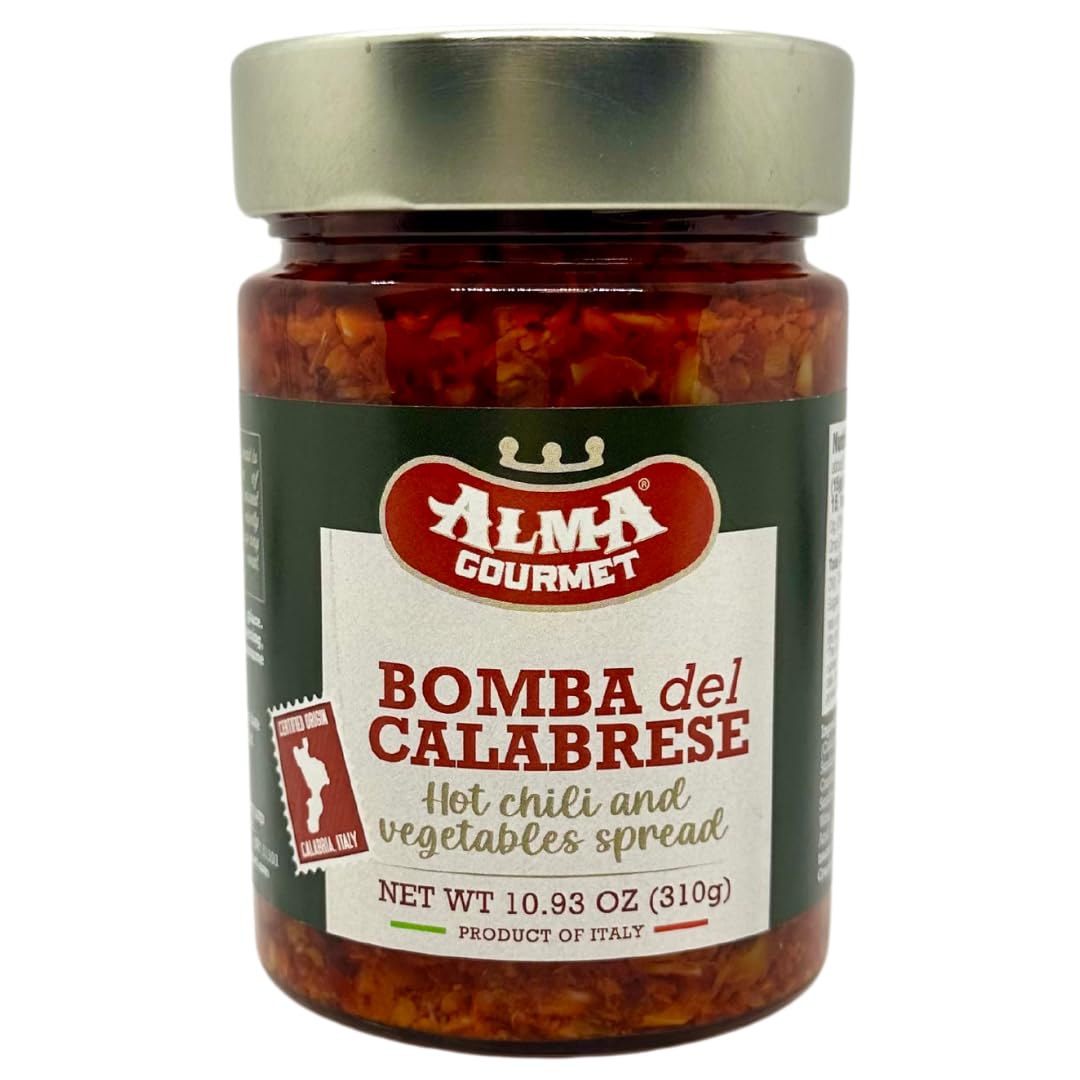 Alma Gourmet Bomba Calabrese Imported From Italy - Spicy Hot Calabrian Chili Peppers and Mixed Vegetables Spread - Italian Hot Sauce Spread - 10.9 Oz. (310 g.)