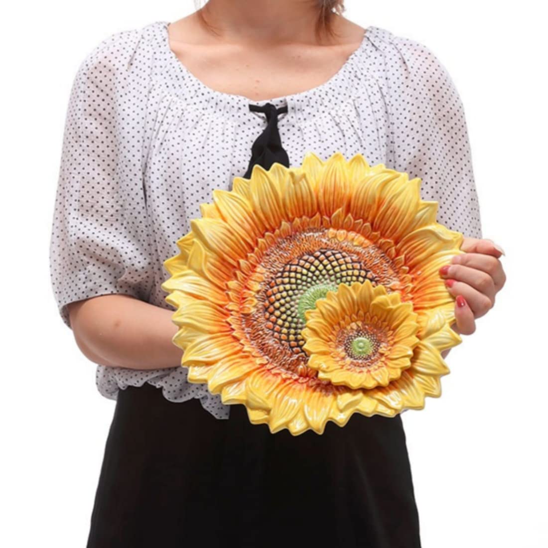 Handpainted 11-Inch Ceramic Chip and Dip Platter with Sunflower Design