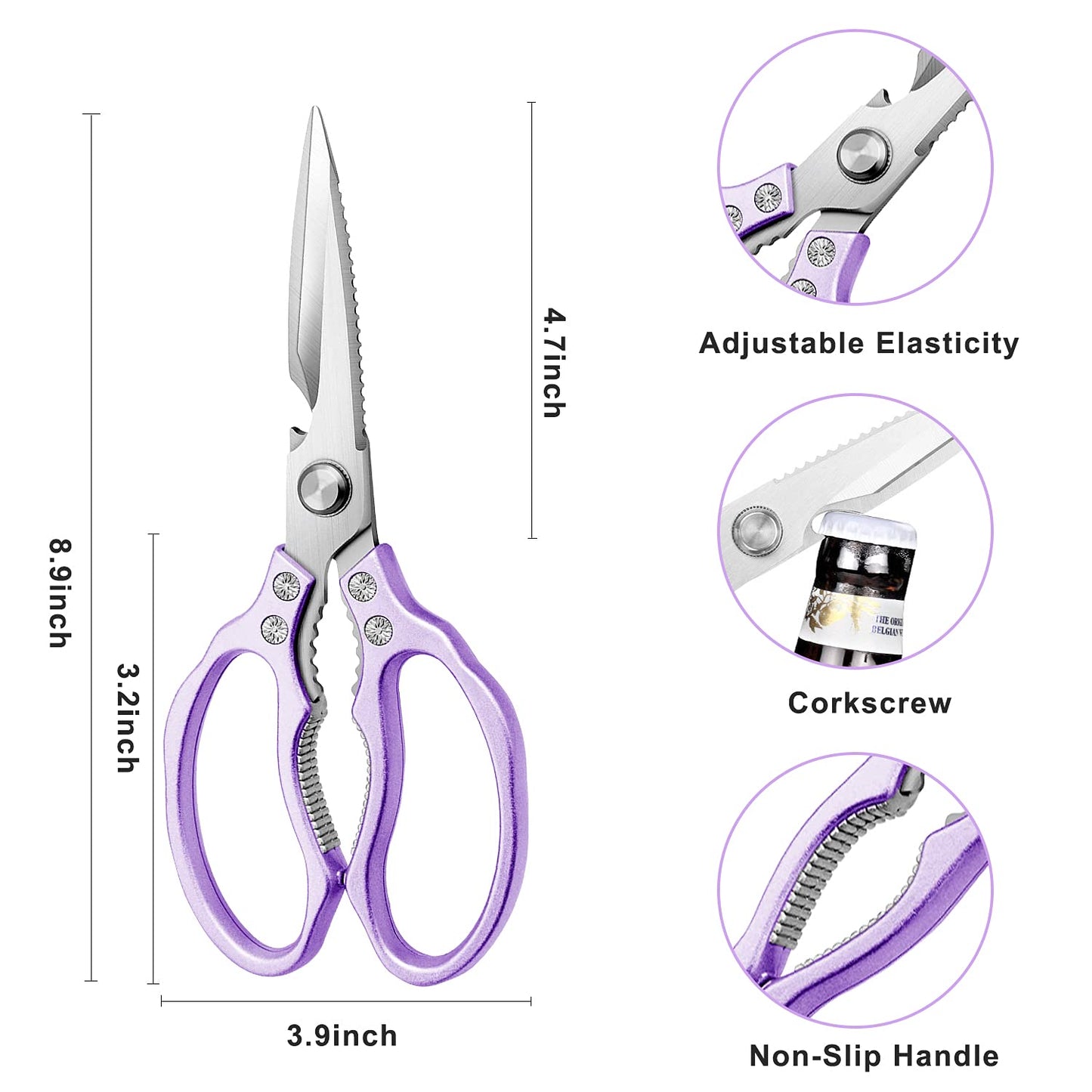 Sharp, Heavy Duty Kitchen Shears Dishwasher Safe, Kitchen Accessories Cooking Shears for Kitchen Meat Chicken Fish Poultry Herb Bread (Purple)