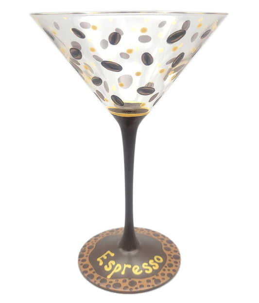 Espresso Themed Martini Glass - Hand Painted - Coffee Beans - Fancy, Elegant - Cocktail Gift