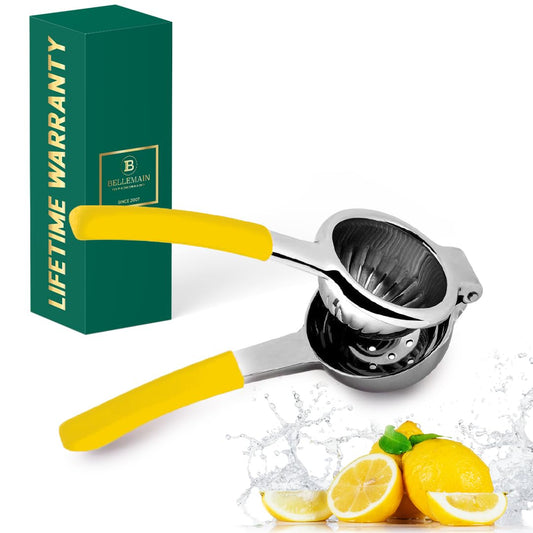 Bellemain Citrus Juicer | Metal Lemon Squeezer | Lime and Lemon Juicer Stainless Steel with Silicone Handles | Manual Juicer, Citrus Squeezer, Hand Held Juicer | Bar Juicer for Bartender (Yellow)