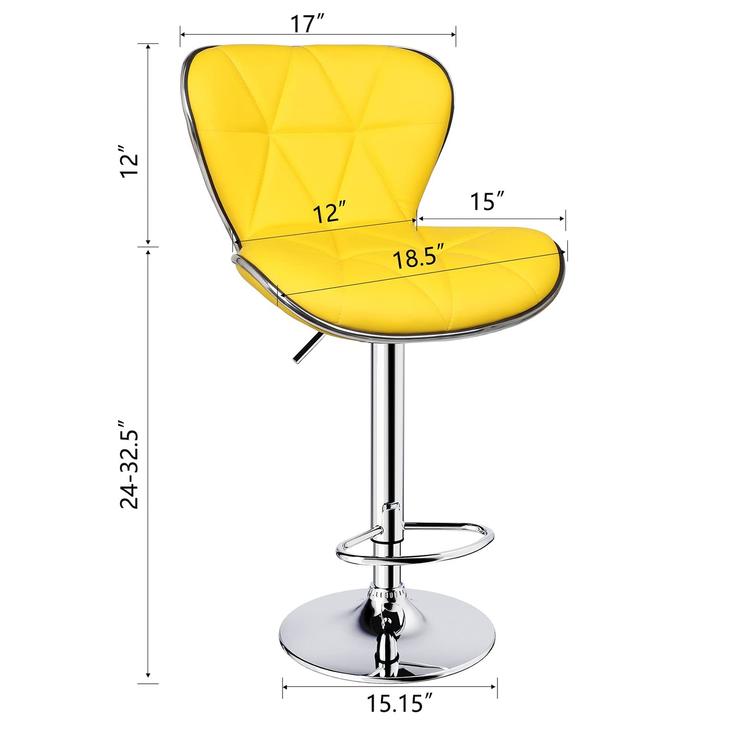 Leopard Shell Back Adjustable Swivel Bar Stools, PU Leather Padded with Back, Set of 2 (Yellow)