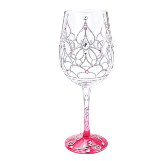 NymphFable Colorful Wine Glass Princess Crown Artisan Painted Glass 15 oz Novelty Gift for Birthdays,Weddings,Valentine's Day