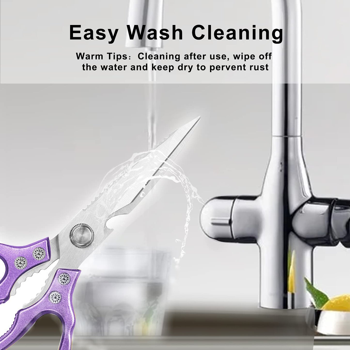Sharp, Heavy Duty Kitchen Shears Dishwasher Safe, Kitchen Accessories Cooking Shears for Kitchen Meat Chicken Fish Poultry Herb Bread (Purple)