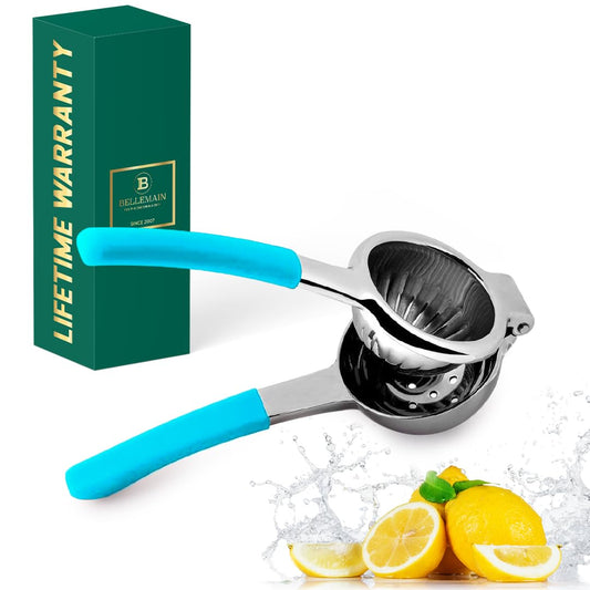 Bellemain Citrus Juicer | Metal Lemon Squeezer | Lime and Lemon Juicer Stainless Steel with Silicone Handles | Manual Juicer, Citrus Squeezer, Hand Held Juicer | Bar Juicer for Bartender (Light Blue)