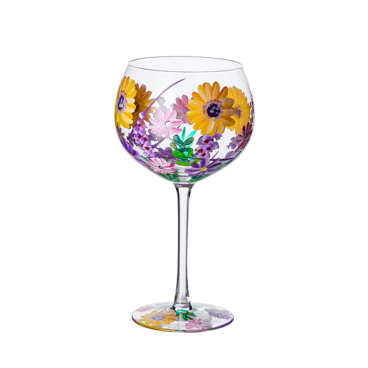 Hand-Painted Wine Glass 20 Oz. Purple Yellow Lavender Flowers Artisan Painted Personalised Gift Idea