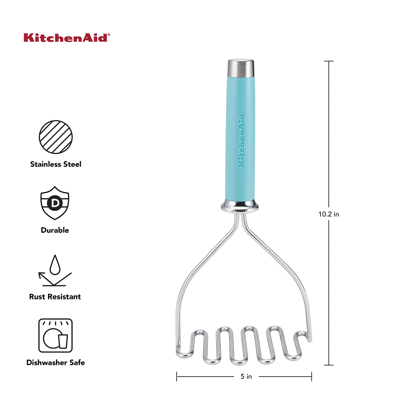 KitchenAid Gourmet Stainless Steel Wire Masher, 10.24-Inch, Aqua Sky