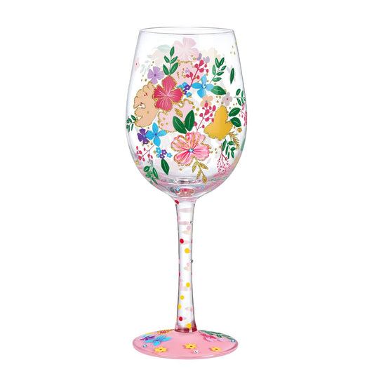 NymphFable Hand Painted Wildflowers Wine Glasses Birthday Wine Glass Birthday Gift for Women with Personalised Gift Box, 15oz