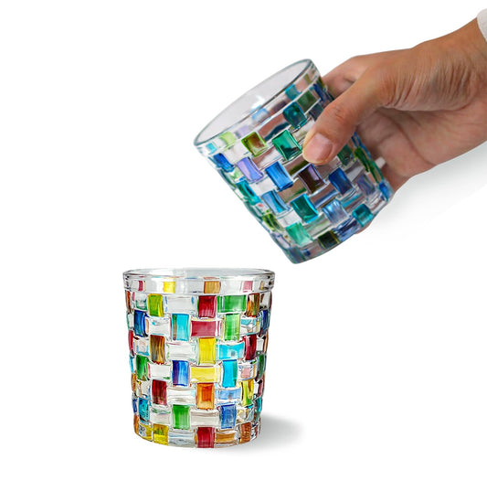 TUCHACA Colored Water Glasses. Colorful Drinking Glass Cups Set of 2 (2 colors). Whiskey Tumblers 10 oz. Renaissance Hand Painted Stained Glasses. The Gift for Cups Enthusiasts.