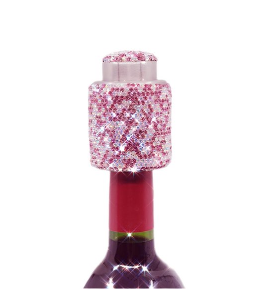 Pink Bling Rhinestone Wine Bottle Stopper – Luxurious Sparkling Wine Saver for White & Red Wine, Perfect Stocking Stuffer & Christmas Gift, Elegant Wine Accessory by TISHAA (Pink Long)