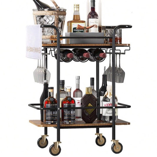 Versatile 2-Tier Bar Cart or Serving Cart On Wheels