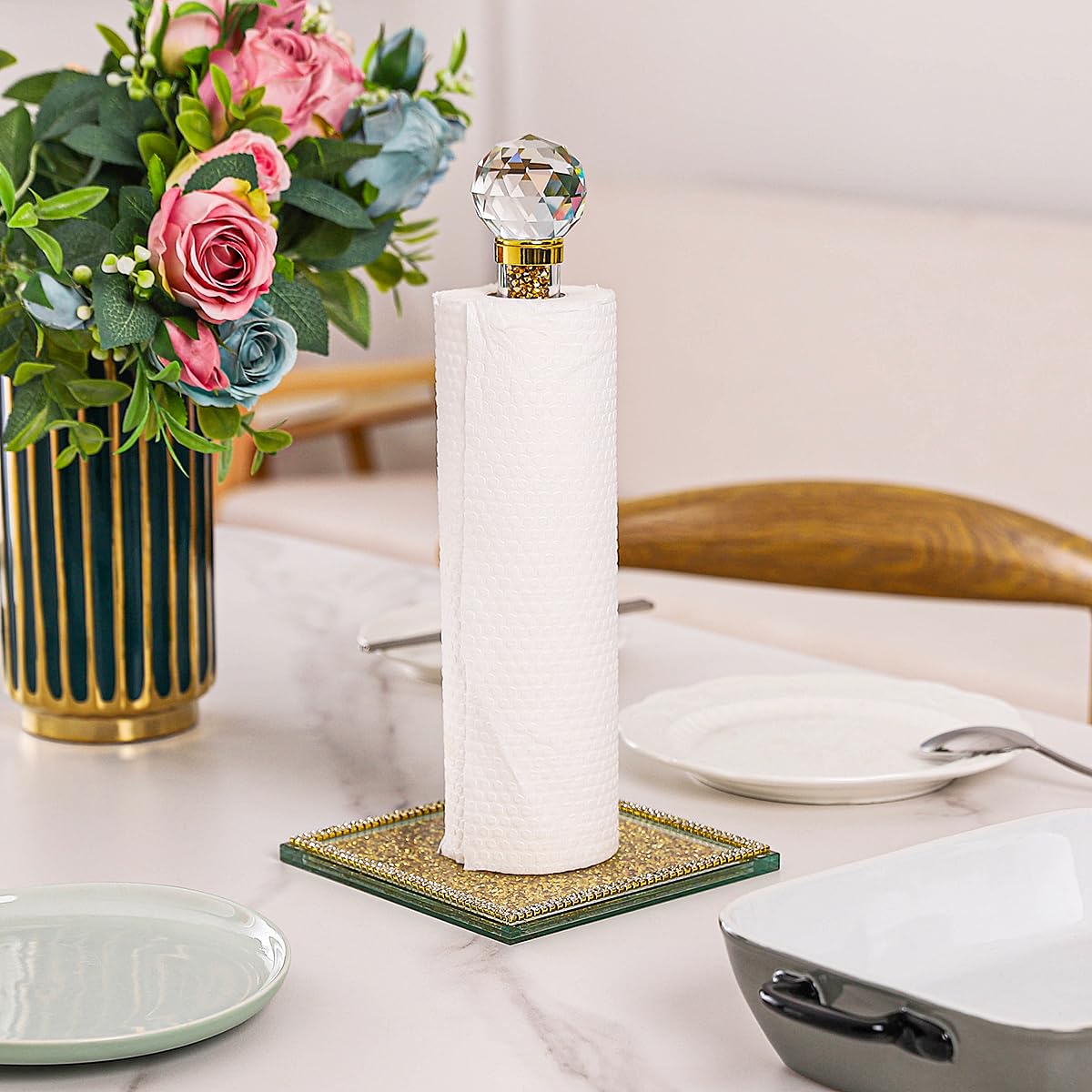 Glam Gold Crystal Paper Towel Roll Holder