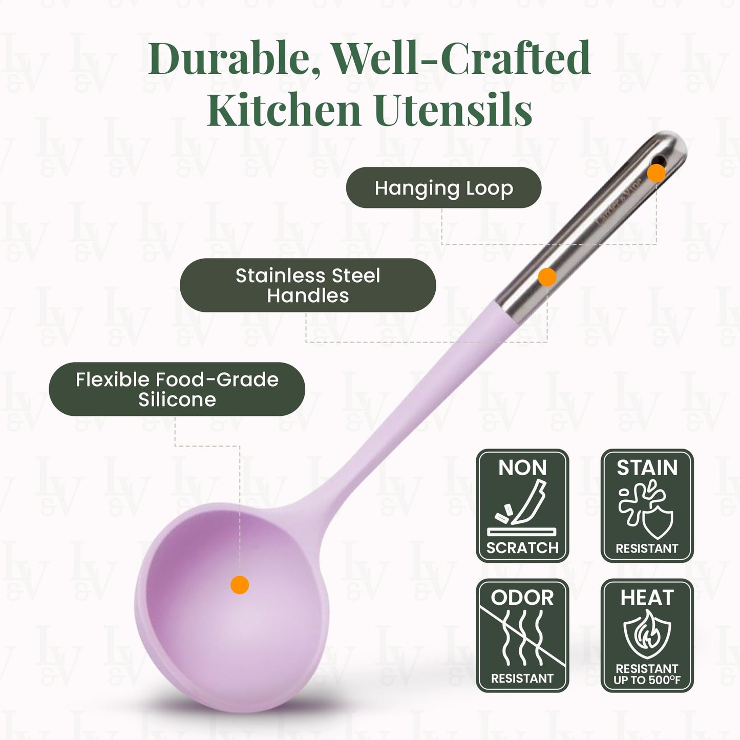 Lavender 12-Piece Silicone Cooking Utensils Set | Silicone Utensils with Stainless Steel Handle and Ceramic Holder | Kitchen Utensils Set | Dishwasher Safe Set of Kitchen Essentials | Lavender