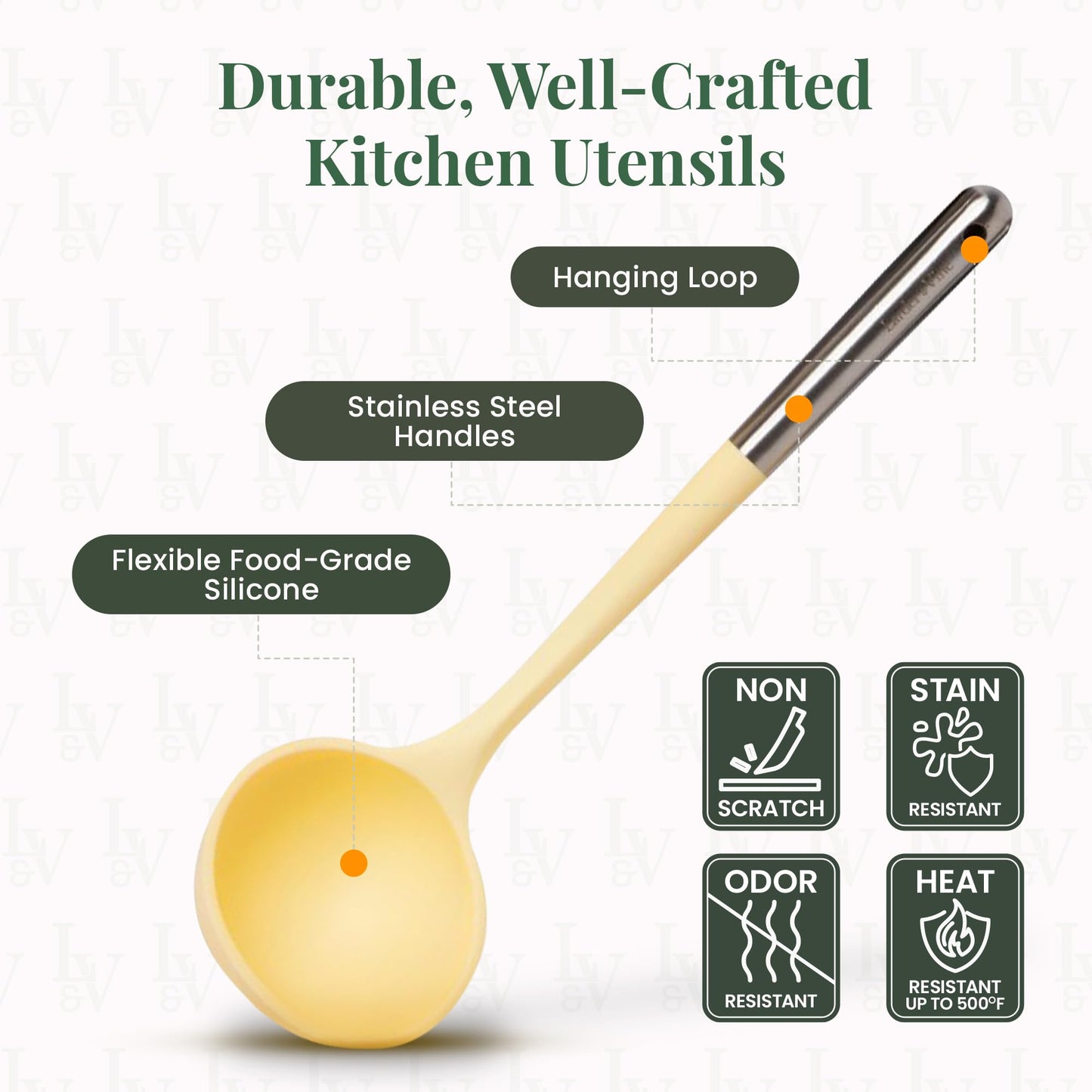 Limoncello 12-Piece Silicone Cooking Utensils Set | Silicone Utensils with Stainless Steel Handle and Ceramic Holder | Kitchen Utensils Set | Dishwasher Safe Set of Kitchen Essentials | Limoncello