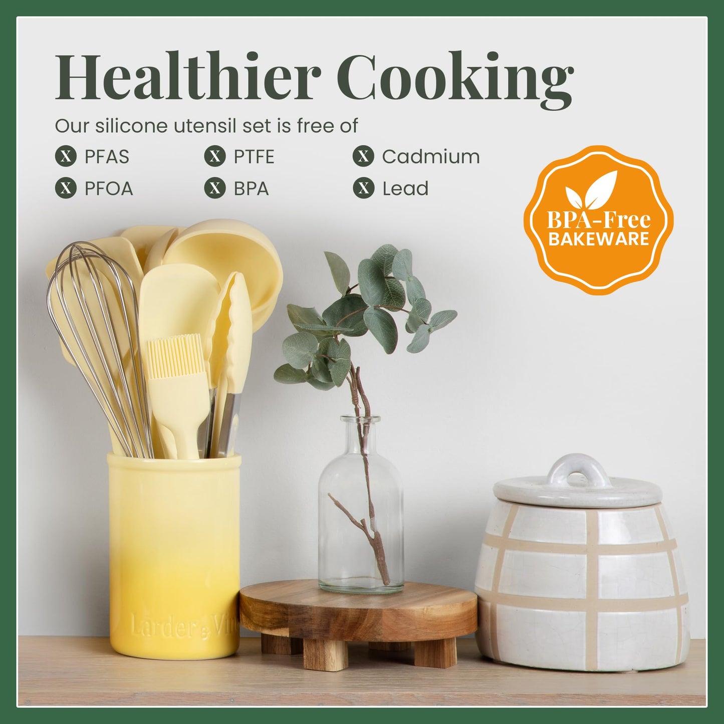 Limoncello 12-Piece Silicone Cooking Utensils Set | Silicone Utensils with Stainless Steel Handle and Ceramic Holder | Kitchen Utensils Set | Dishwasher Safe Set of Kitchen Essentials | Limoncello