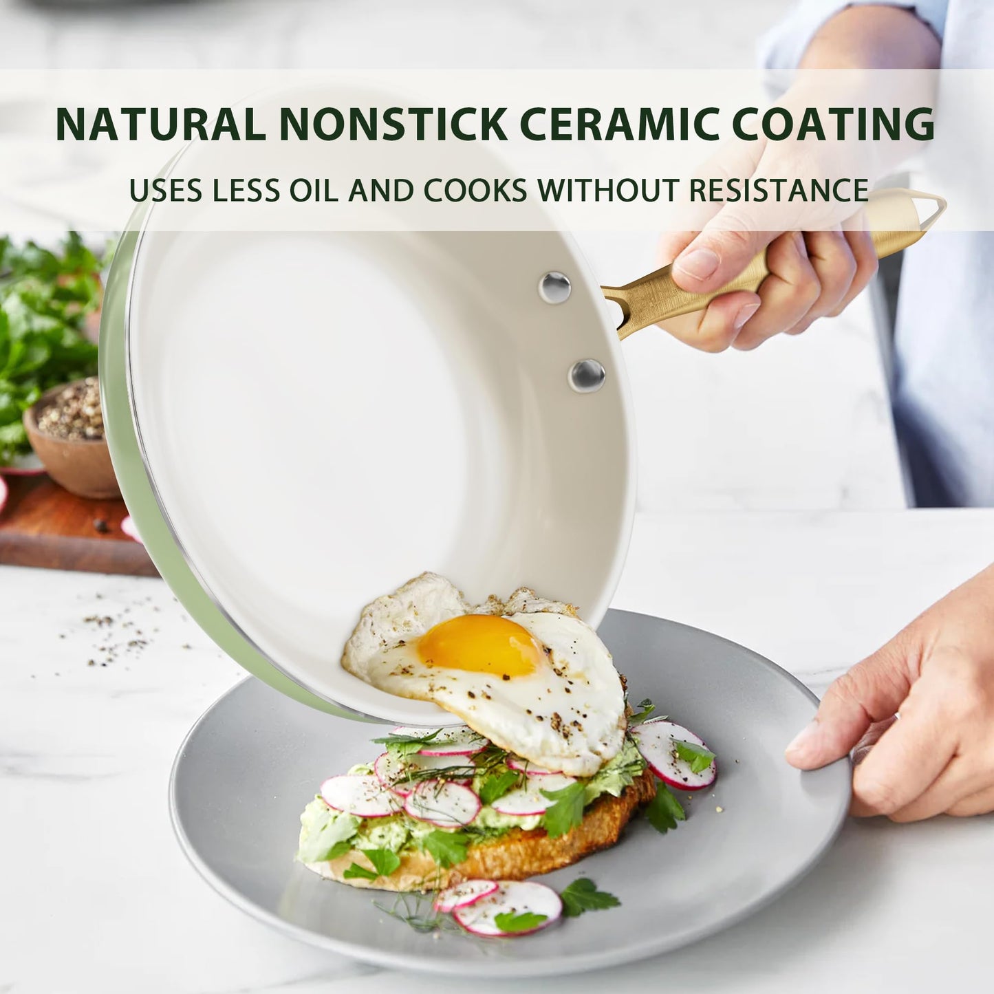 Pots and Pans Set Non Stick - Voniki Ceramic Cookware Set with Cooking Utensils Set, Non Toxic Kitchen Cookware Sets Dutch Oven Pot with Lid Saucepan Set Sauté Pan Frying Pan Set for Cooking Gifts