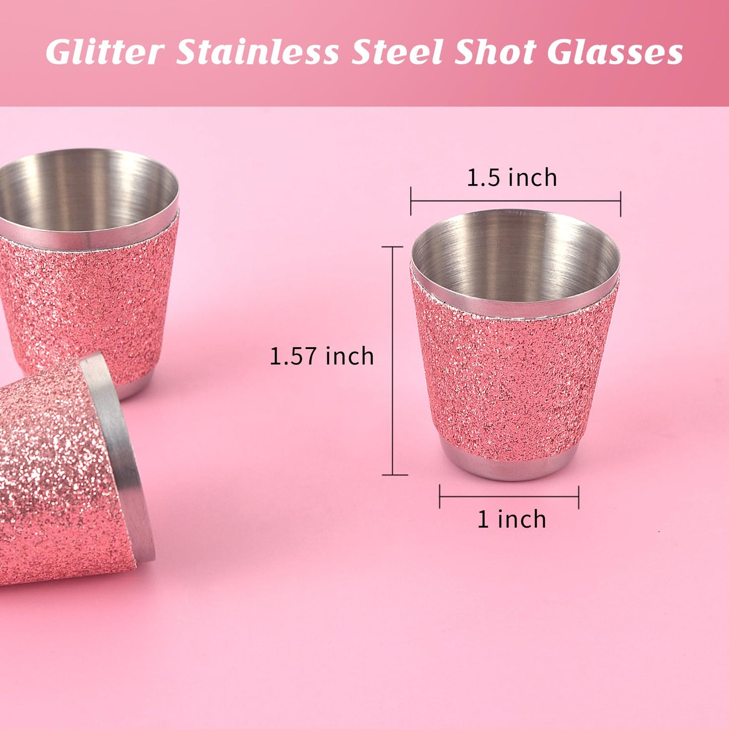12 Pack Rose Red Stainless Steel Shot Glasses 1Oz Bling Wine Glasses Glitter Shot Glasses Metal Shot Glasses Set Of 12 Bachelorette Party Supplies For Bride Wedding Whiskey Women Birthday (1.5 Inch)