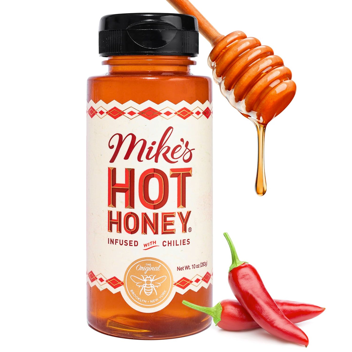 Mike's Hot Honey, America's #1 Brand of Hot Honey, Spicy Honey Infused with Chili Peppers, Certified Kosher, Gluten-Free, Paleo-Friendly, Sweet Heat, Perfect for Hot Sauce Lovers (10 Oz. Bottle, 1 Pack)