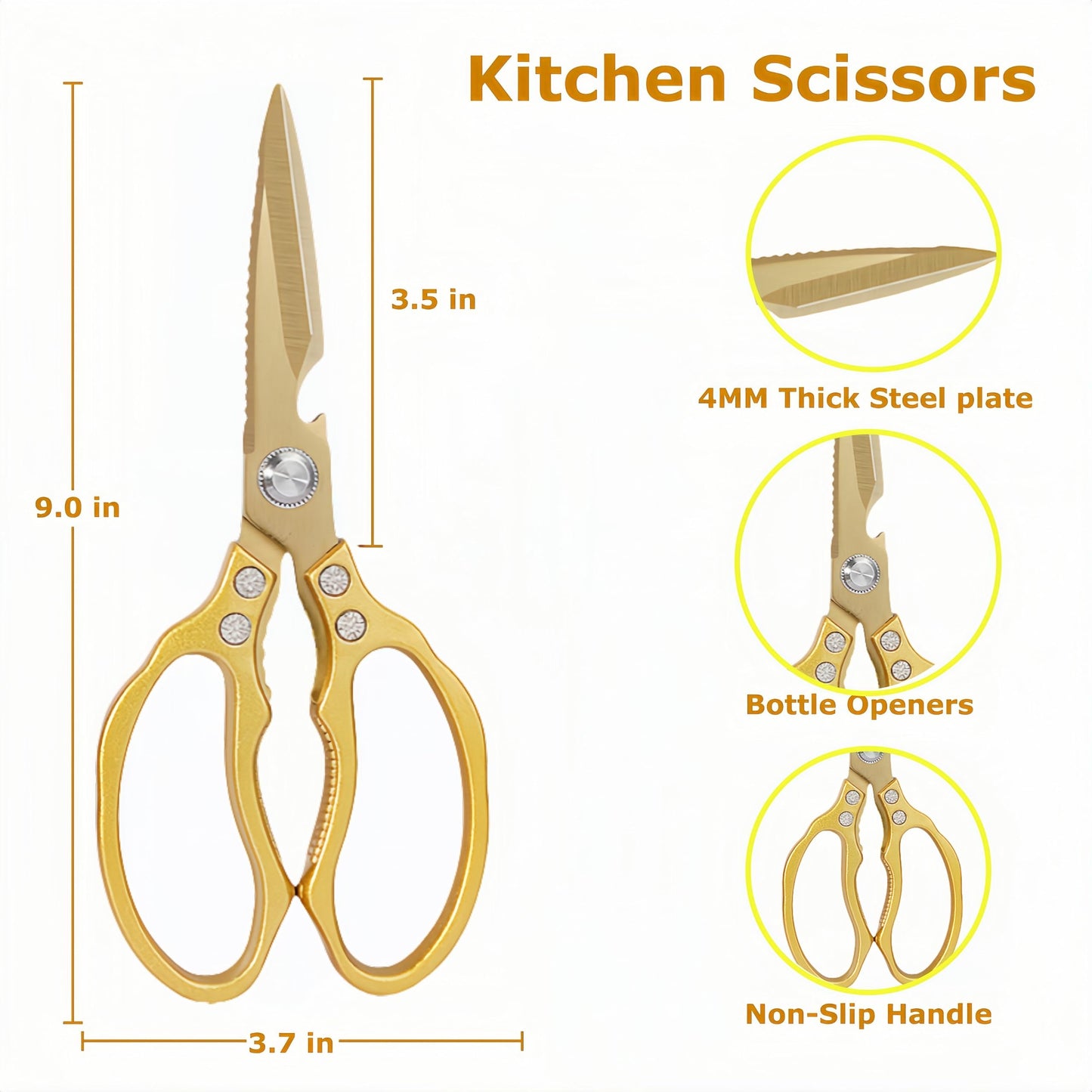 Sharp, Heavy Duty Kitchen Shears Dishwasher Safe, Gold Kitchen Accessories Cooking Shears for Kitchen Meat Chicken Fish Poultry Herb Bread (All Gold Tone)
