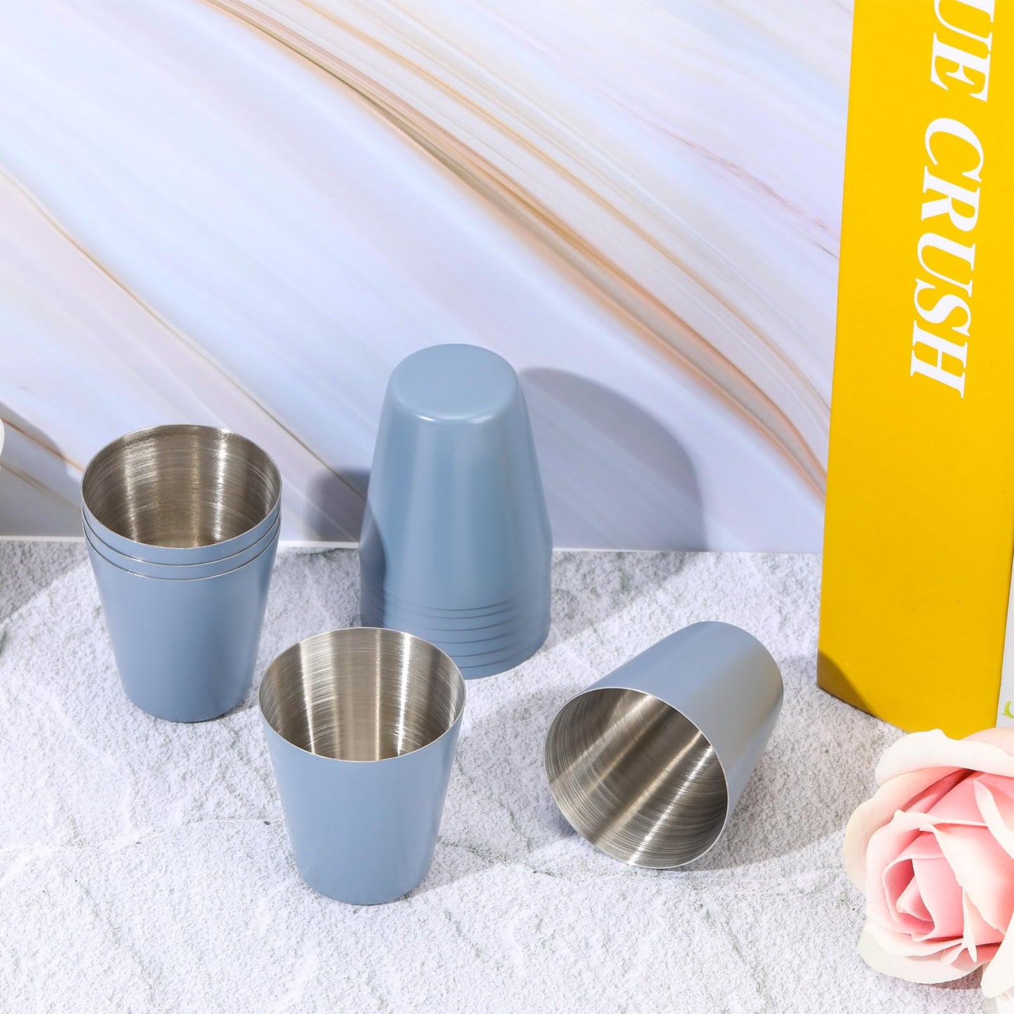 12 Pack Dusty Blue Cups Shot Glasses Set Of 12 Bachelorette Shot Glasses 1oz Metal Shot Glasses Stainless Steel Shot Glasses Small Shot Glasses For Bar Party Cocktail Restaurant Barware (1.5 Inch)