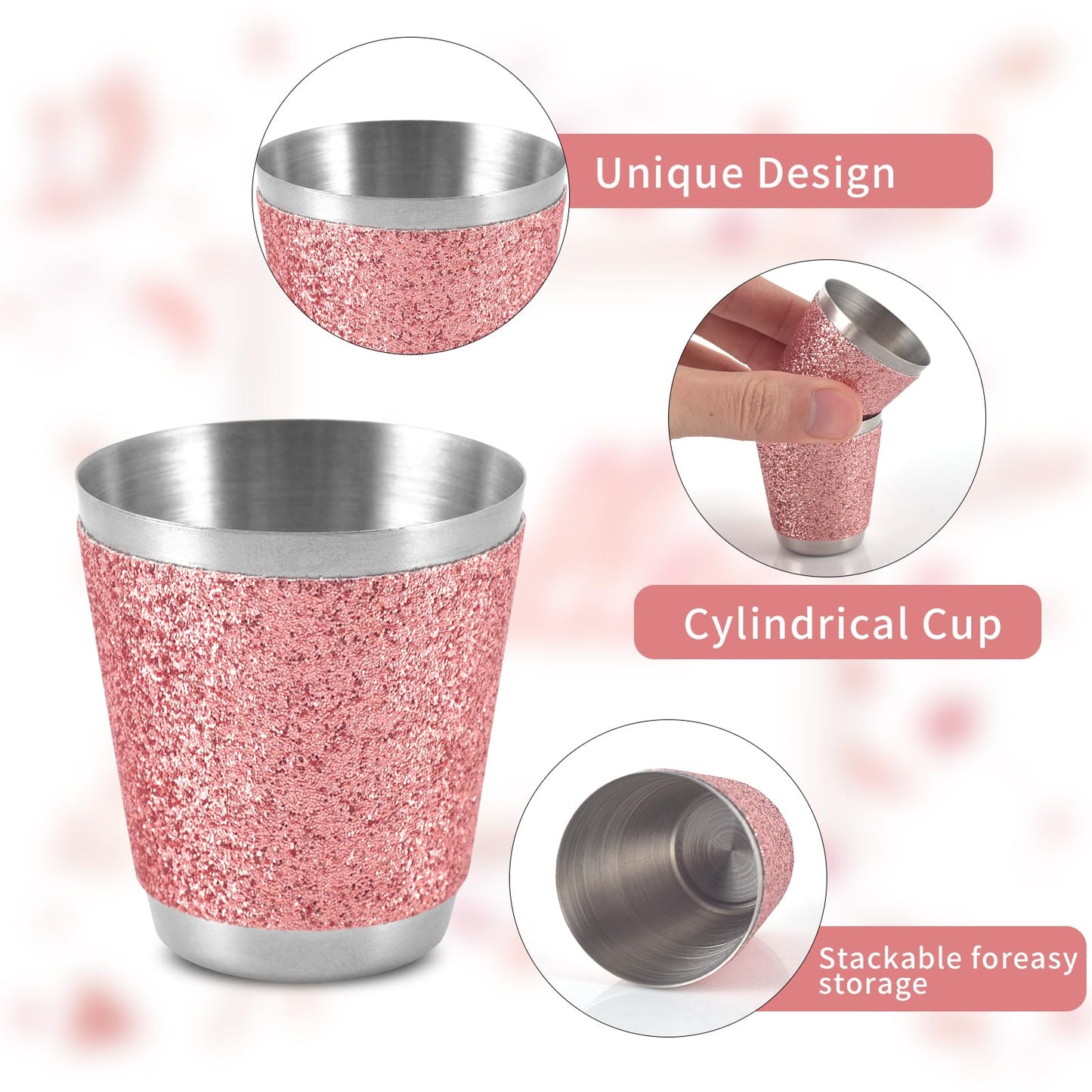12 Pack Rose Red Stainless Steel Shot Glasses 1Oz Bling Wine Glasses Glitter Shot Glasses Metal Shot Glasses Set Of 12 Bachelorette Party Supplies For Bride Wedding Whiskey Women Birthday (1.5 Inch)