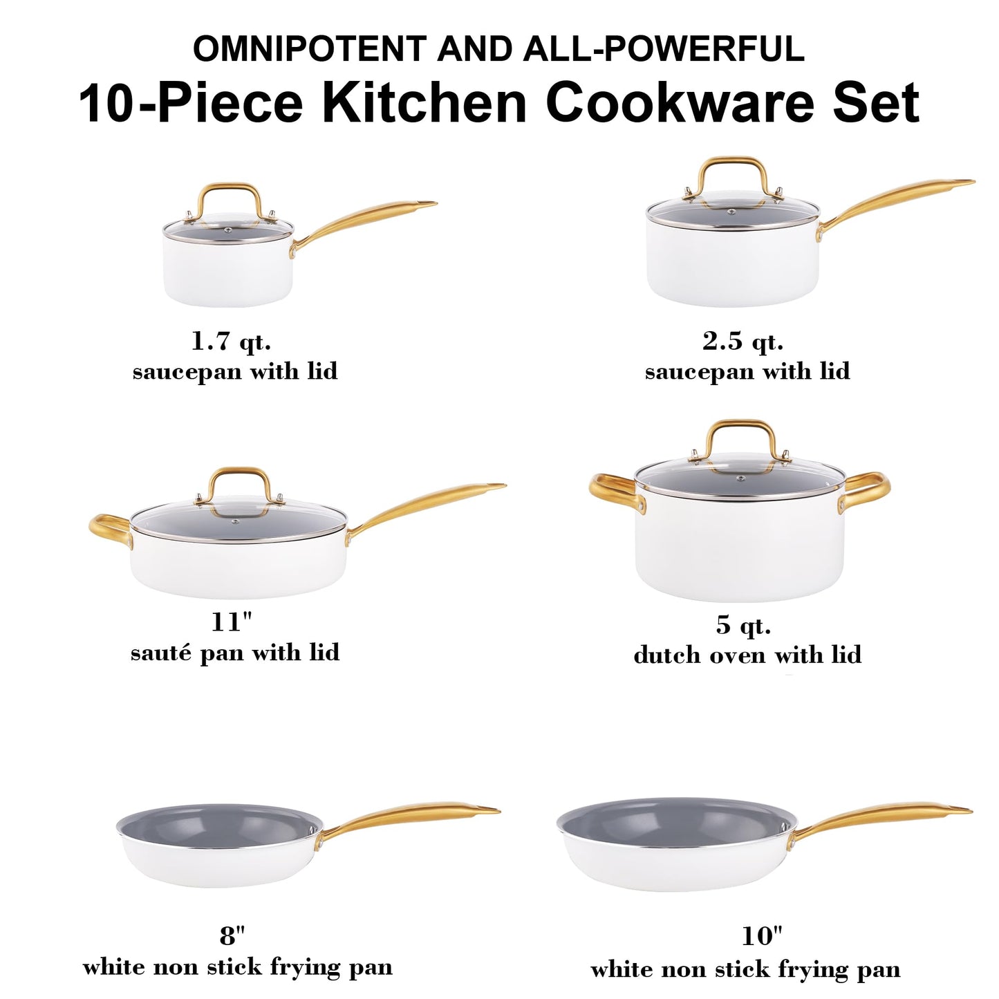 Pots and Pans Set Nonstick - Voniki Non Toxic Ceramic Cookware Set, Kitchen Cookware Sets with Cooking Utensils, Dutch Oven, Saucepan, Sauté Pan, Non Stick Frying Pans for Cooking Pot Set Gift White