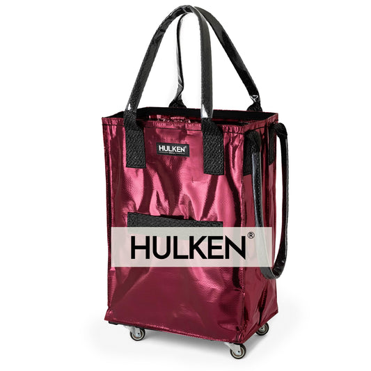 HULKEN (Small, Cosmic Red) Reusable Grocery Bag On Wheels, Shopping Trolley, Rolling Tote, Zipper Closure, Lightweight, Carries Up to 66 lb, Folds Flat
