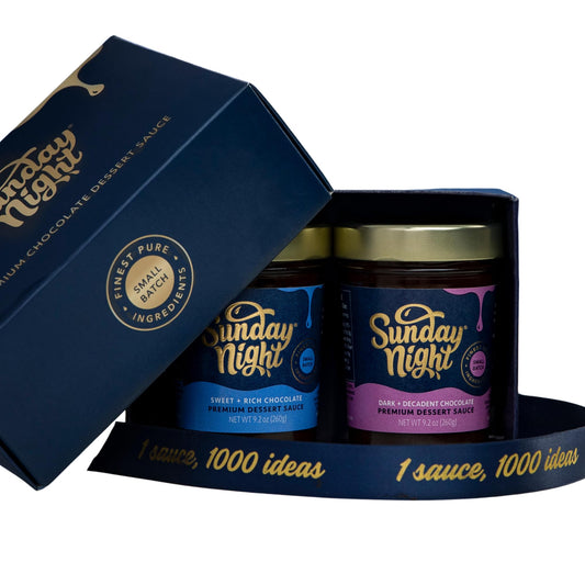 Sunday Night Foods | Sweet & Rich, Dark & Decadent Duo Gift Box Premium Dessert Sauce Gift Set 9.2 oz jars