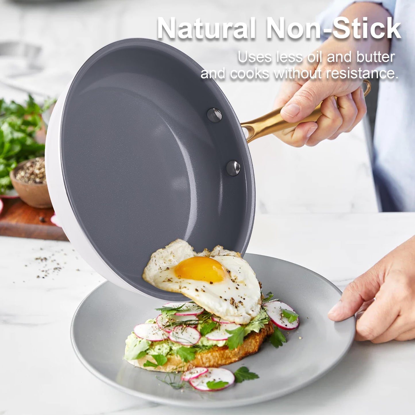 Pots and Pans Set Nonstick - Voniki Non Toxic Ceramic Cookware Set, Kitchen Cookware Sets with Cooking Utensils, Dutch Oven, Saucepan, Sauté Pan, Non Stick Frying Pans for Cooking Pot Set Gift White