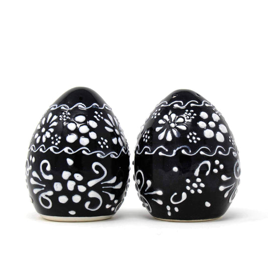 Global Crafts Encantada Handmade Hand-Painted Authentic Mexican Pottery, Salt and Pepper Shaker Set, Ink Collection, Black and White, (MC085I-K2)