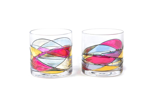 Antoni Barcelona Whiskey Bourbon Crystal Glasses 12Oz SET 2 Sagrada Hand Painted Mouth Blown Cocktail Bar Gifts Women Men Dad