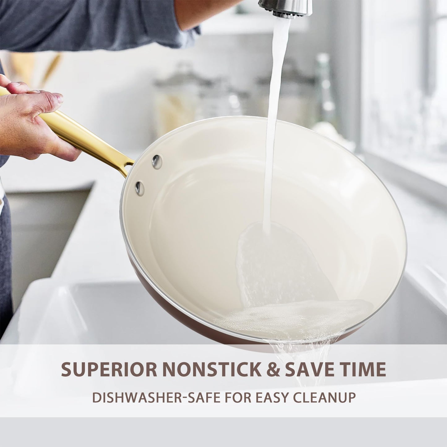 Kitchen Cookware Sets - Voniki Ceramic Pots and Pans Set Non Stick with Cooking Utensils Set, Non Toxic Cookware Set Dutch Oven Pot with Lid Saucepan Set Sauté Pan Frying Pan Set for Cooking Gifts