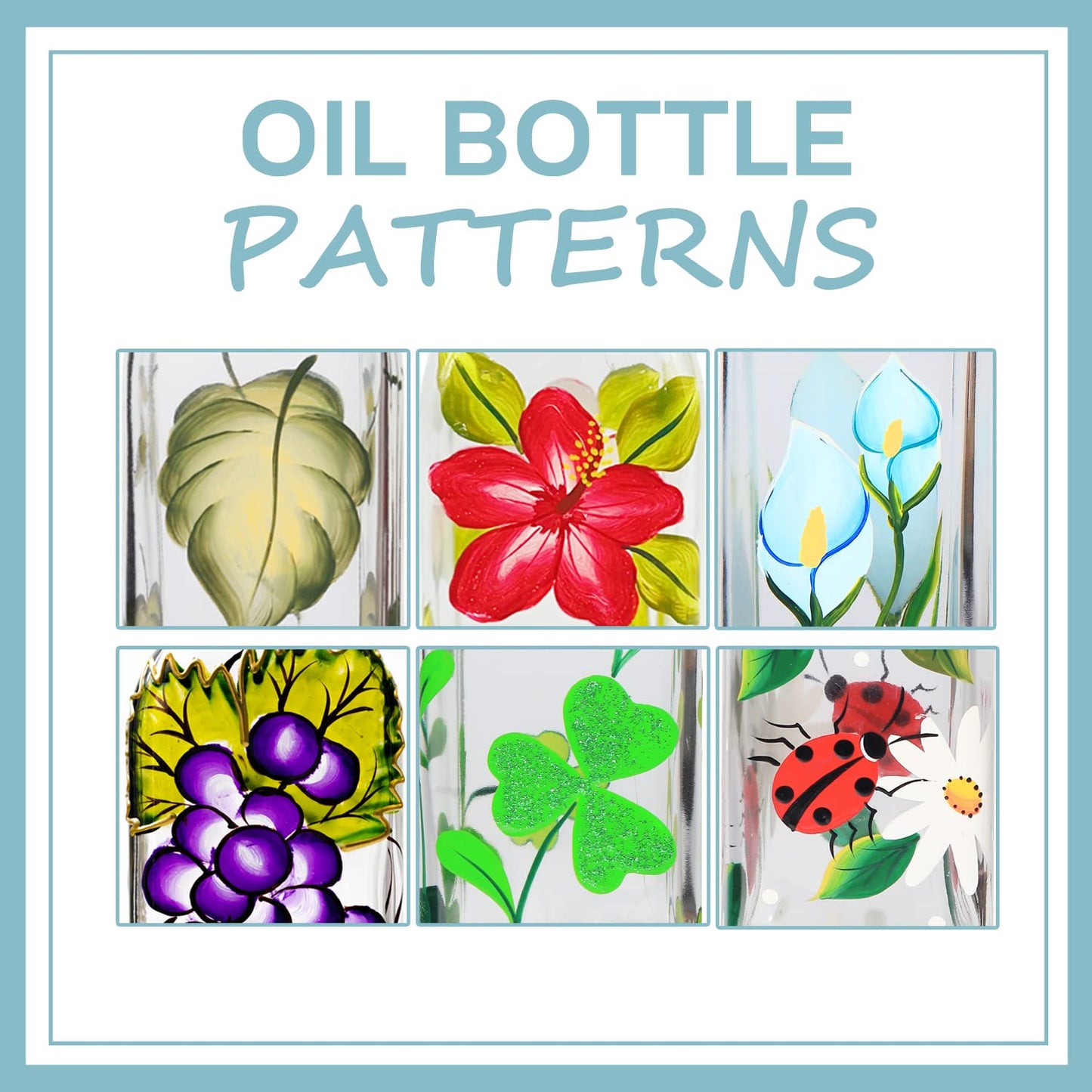 YIYUKODO 17oz Hand Painted Glass Olive Oil Bottle - 500ml Green Oil & Vinegar Cruet with Pourers - Olive Oil Carafe Decanter for Kitchen (Morning glory)