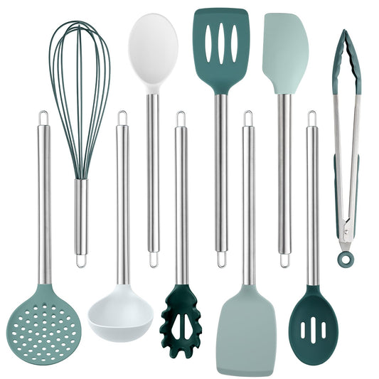 Teal COOK WITH COLOR Silicone Cooking Utensils, Kitchen Utensil Set, Easy to Clean Silicone Kitchen Utensils, Cooking Utensils for Nonstick Cookware, Kitchen Gadgets Set, 10 Pieces, Teal