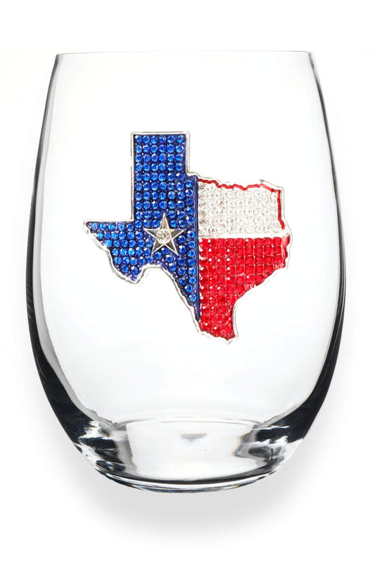 Texas Jeweled Stemless Wine Glass, 21 oz. - Unique Gift for Women, Birthday, Cute, Fun, Not Painted, Decorated, Bling, Bedazzled, Rhinestone