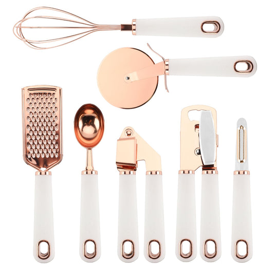 COOK WITH COLOR Kitchen Gadget Set Stainless Steel Utensils with Soft Touch Handles, Copper White, 7 Pieces