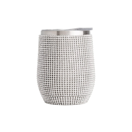 Paris Hilton Diamond Bling Wine Tumbler, Vacuum Insulated Stainless Steel with Easy Sip Lid, Bedazzled with Over 2500 Rhinestones, 12-Ounce, Silver