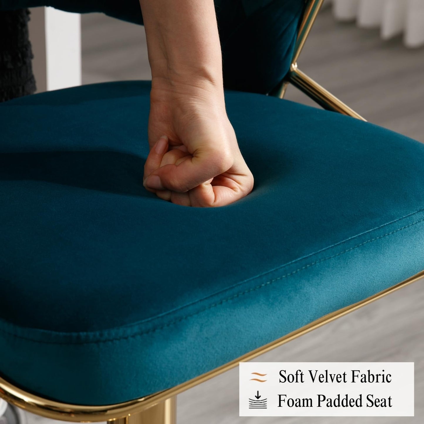 Modern Teal Green Velvet and Gold Swivel Bar Stools (Set of 2)