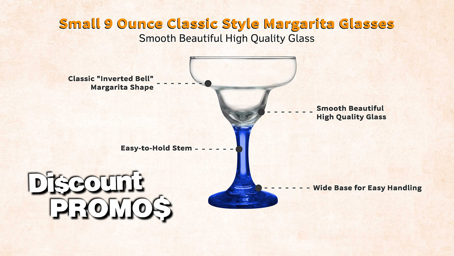DISCOUNT PROMOS 10 Margarita Glasses Set, 9 oz. - Classic, Smooth, Barware, Glassware - Blue