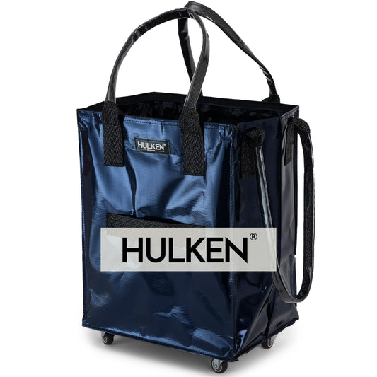HULKEN - (Medium, Midnight Blue Reusable Grocery Bag On Wheels, Shopping Trolley, Rolling Tote, Zipper Closure, Lightweight, Carries Up to 66 lb, Folds Flat, Unbreakable Handles