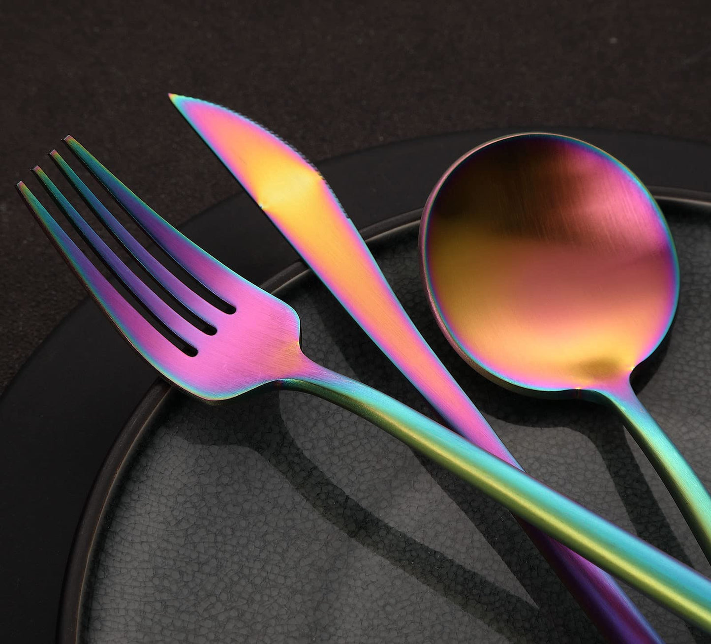 Rainbow Flatware Matte Silverware Set - 20 Piece 18/10 Colorful Stainless Steel Flatware Cutlery Utensils Tableware Set Service for 4, Includes Knife/Fork/Spoon, Reusable, Dishwasher Safe
